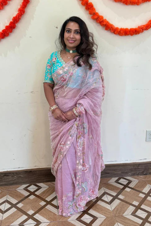 Sea Green Organza Arch Crafted Saree